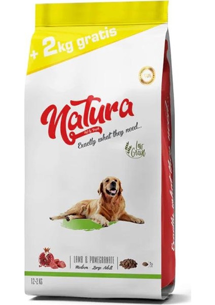 Natura Düşük Tahıllı Kuzu Etli ve Narlı Yetişkin Köpek Maması 12 kg