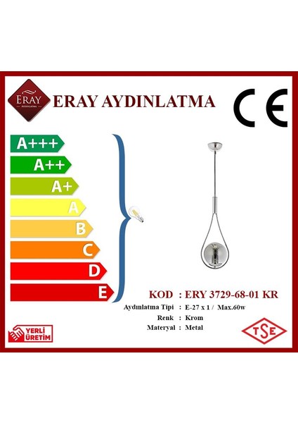 Ery 3729-68-01 Krom Renk Modern Avize