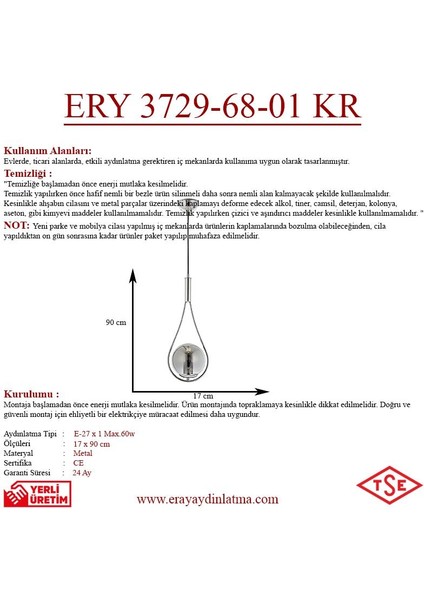 Ery 3729-68-01 Krom Renk Modern Avize