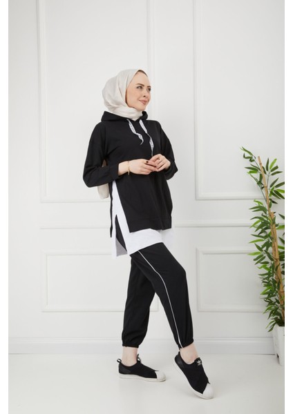 Beyaz Tshrt Siyah Tesettür Eşofman Takımı