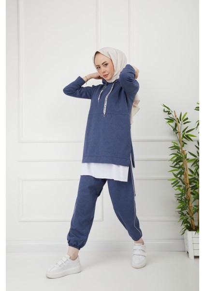 Beyaz Tshrt Indigo Tesettür Eşofman Takımı modelleri