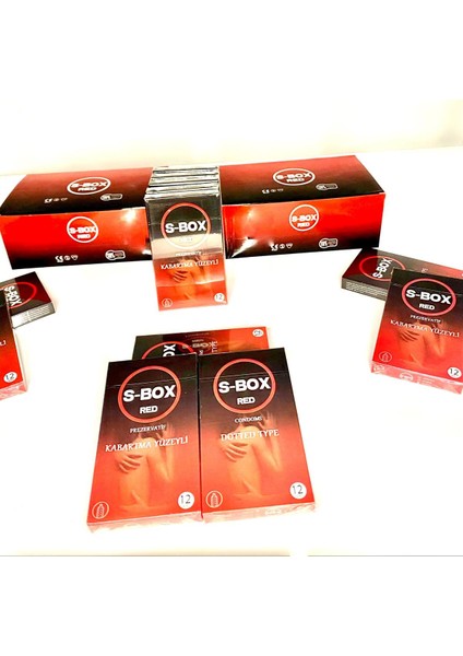 S-Box Red Prezervatif Kabartma Yüzeyli 12 Paket