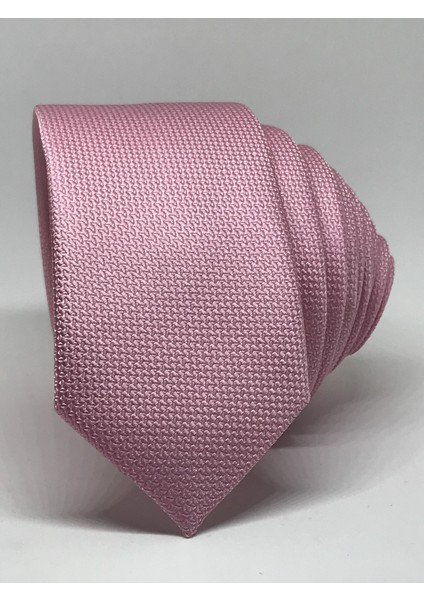 Pembe Renk Slim Fit Oxford Kuş Gözü Desen Kravat