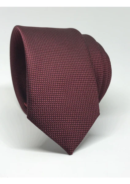 Kravat Gezegeni Bordo Renk Slim Fit Oxford Kuş Gözü Desen Kravat