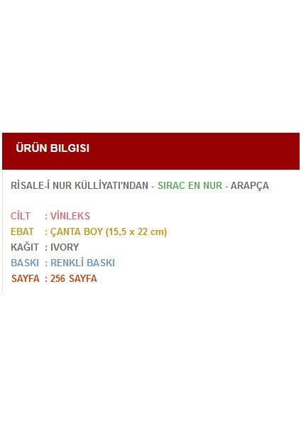 Sıraç En Nur (Büyük Boy-Arapça) fiyatları