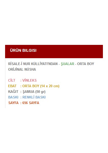 Şualar (Orta Boy) fiyatları