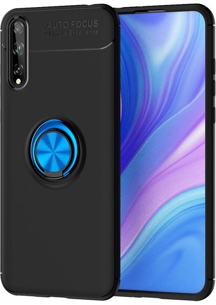 Huawei Y8P Kılıf Yüzüklü Silikon Range Siyah-Mavi