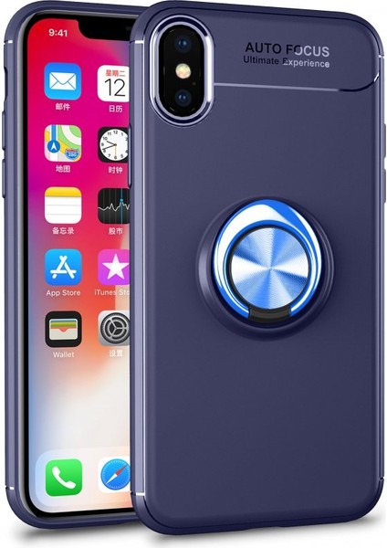 Apple iPhone Xs Kılıf Yüzüklü Silikon Range Mavi