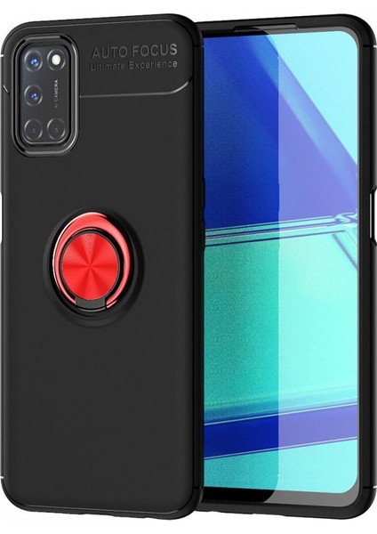 Oppo A92 Kılıf Yüzüklü Silikon Range Siyah-Kırmızı
