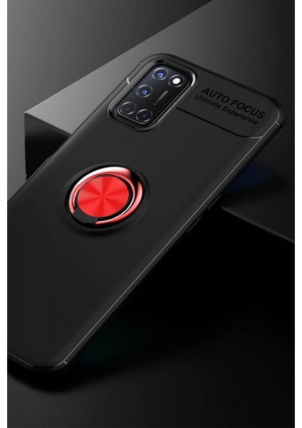Oppo A92 Kılıf Yüzüklü Silikon Range Siyah-Kırmızı fiyatları