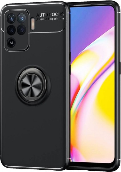 Oppo Reno 5 Lite Kılıf Yüzüklü Silikon Range Siyah