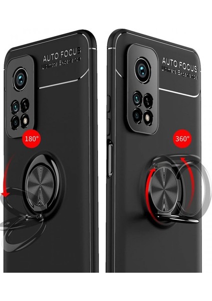 Xiaomi Mi 10T Pro Kılıf Yüzüklü Silikon Range Siyah-Kırmızı modelleri