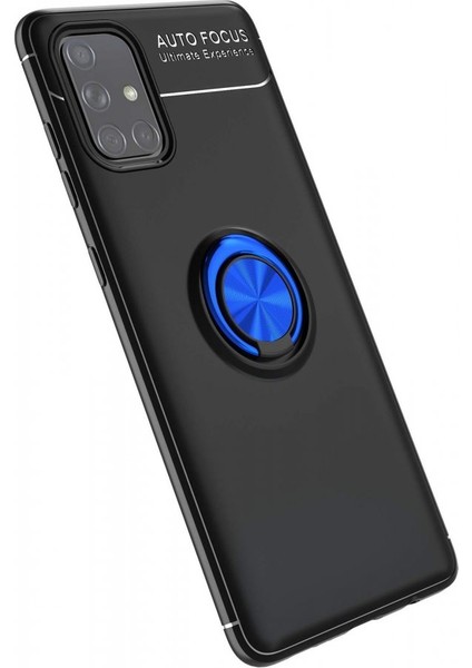 Samsung Galaxy A51 Kılıf Yüzüklü Silikon Range Siyah-Mavi