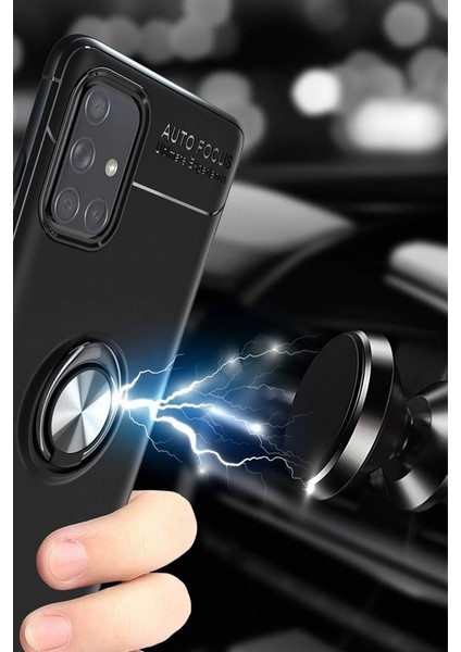 Samsung Galaxy A51 Kılıf Yüzüklü Silikon Range Siyah-Mavi modelleri