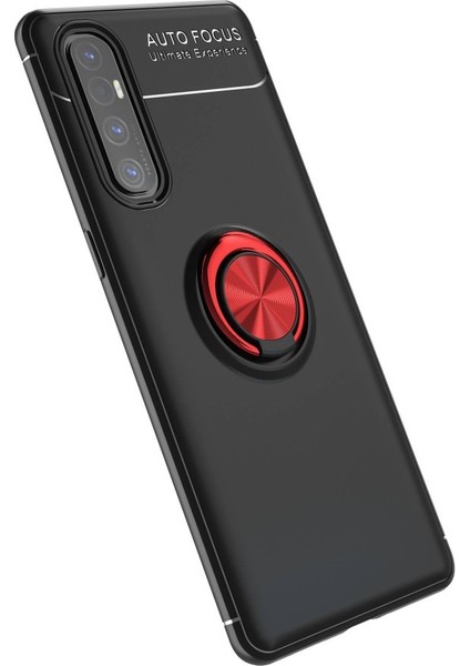 Oppo Reno 3 Pro Kılıf Yüzüklü Silikon Range Siyah-Kırmızı