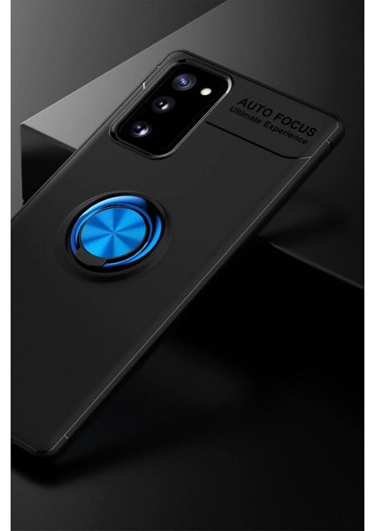Samsung Galaxy Note 20 Kılıf Yüzüklü Silikon Range Siyah-Mavi fiyatları