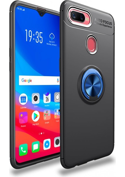 Oppo Ax7 Kılıf Yüzüklü Silikon Range Siyah-Mavi