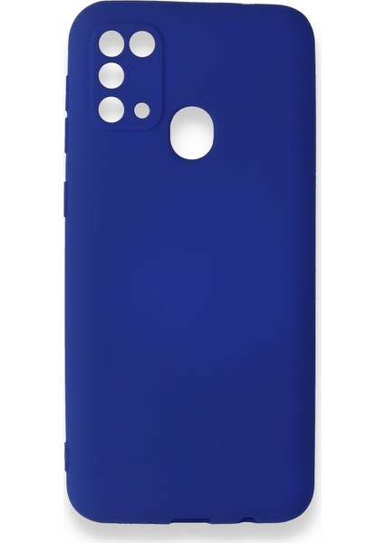 Samsung Galaxy M31 Kılıf Yumuşak Dokulu Silikon + Ekran Koruyucu Cam Lacivert