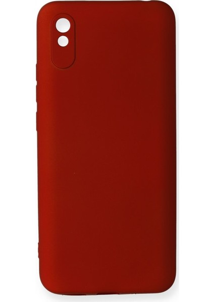 Xiaomi Redmi 9A Kılıf Yumuşak Dokulu Silikon + Ekran Koruyucu Cam Bordo