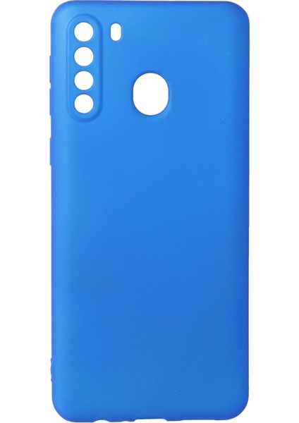 Samsung Galaxy A21 Kılıf Yumuşak Dokulu Silikon + Ekran Koruyucu Cam Mavi