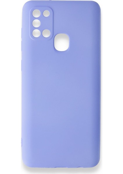 Samsung Galaxy A21S Kılıf Yumuşak Dokulu Silikon + Ekran Koruyucu Cam Lila