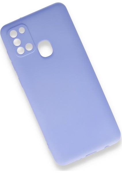 Samsung Galaxy A21S Kılıf Yumuşak Dokulu Silikon + Ekran Koruyucu Cam Lila modelleri