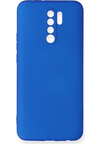 Xiaomi Redmi 9 Kılıf Yumuşak Dokulu Silikon + Ekran Koruyucu Cam Mavi