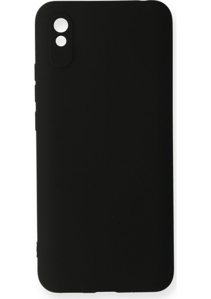 Xiaomi Redmi 9A Kılıf Yumuşak Dokulu Silikon + Ekran Koruyucu Cam Siyah