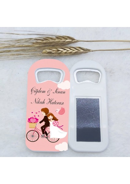 30 Adet Nikah Şekeri Pembe Bisikletli Uzun Açacak Magnet 4,5X10,5 cm Uv Nikah Şekeri Nişan Şekeri