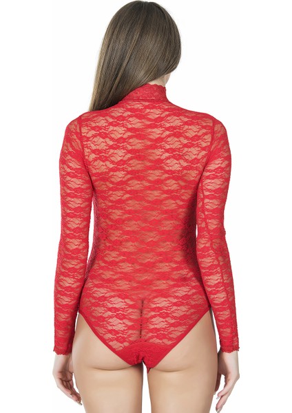 Boğazlı Dantelli Çıtçıtlı Kadın Body 328