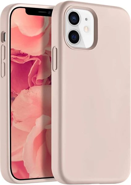 Apple iPhone 12 Kılıf Liquid Lansman Silikon Pudra Pembe