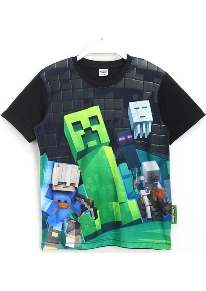 Creeper 3D Baskılı Erkek Çocuk Kısa Kollu T-Shirt 5 - 13 Yaş Siyah