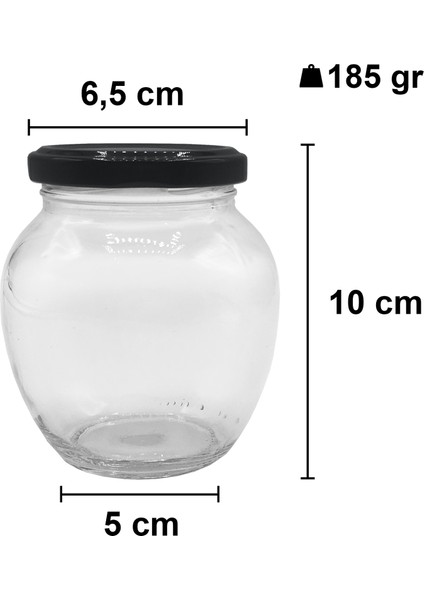 370 cc Kavanoz Metal Siyah Konserve Kapaklı 370 ml Şeffaf Yumurta Cam Kavanoz 1 Adet
