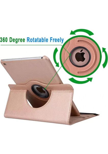 Apple iPad 7. Nesil 8. Nesil 2019 2020 10.2" Tablet Kılıfı Standlı 360° Dönebilen Deri Kılıf Rose Gold