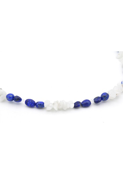Gümüş Renk Tasarım Doğal Lapis Lazuli ve Ay Taşı Kolye modelleri