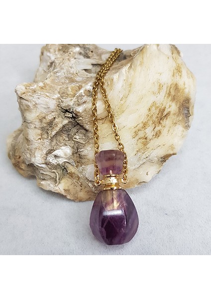 Paslanmaz Çelik, Purple Fluorıte 16X33 mm Şişe Kolye