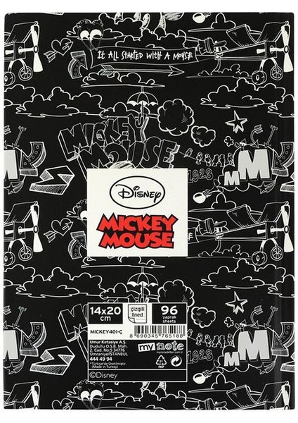 Mickey M.sert Kapak Defter 14 x 20 -96 Yaprak Çizgili - Desen 3