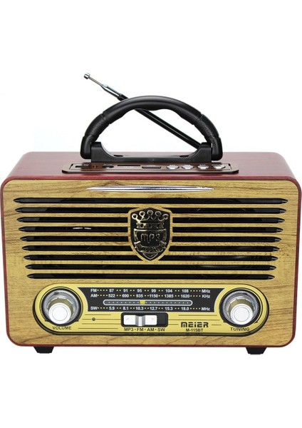 115 Bt Nostaljik Ahşap Retro Radyo Bluetooth Fm Sd Aux Kumandalı