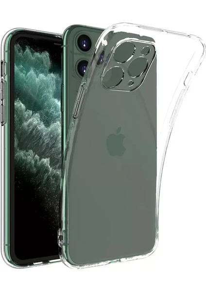 Apple iPhone 11 Pro Kılıf Şeffaf Silikon Kamera Lens Korumalı Şarj Girişi Tıpalı