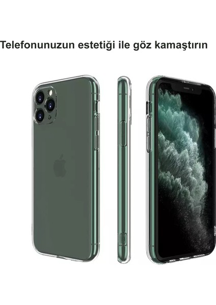 Apple iPhone 11 Pro Kılıf Şeffaf Silikon Kamera Lens Korumalı Şarj Girişi Tıpalı