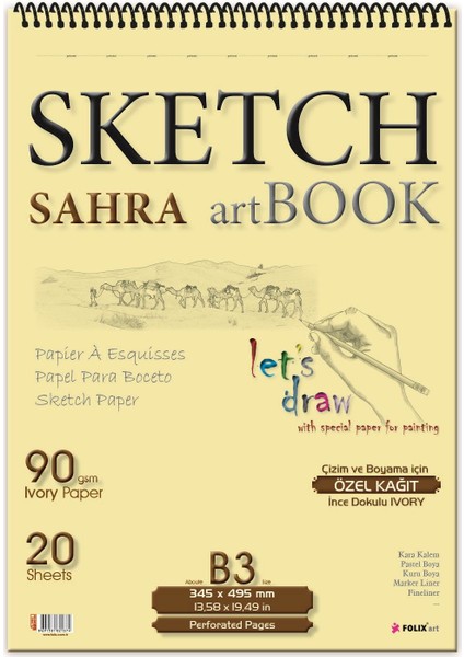 Sketchbook Sahra B3 Spiralli Eskiz Defteri 34,5 x 49,5 cm