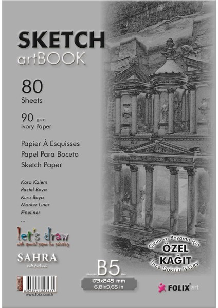 Sketchbook Sahra B5 Tutkallı 90 gr Ivory 17,3 x 24,5 cm 80 Yaprak