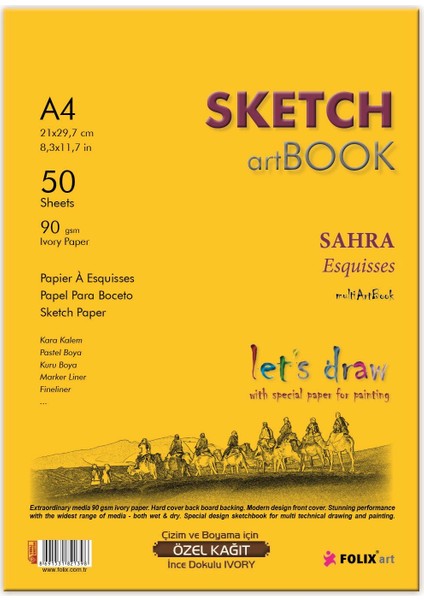 Sketchbook Sahra A4 Tutkallı 90 gr Ivory 90 Yaprak Eskiz Defteri