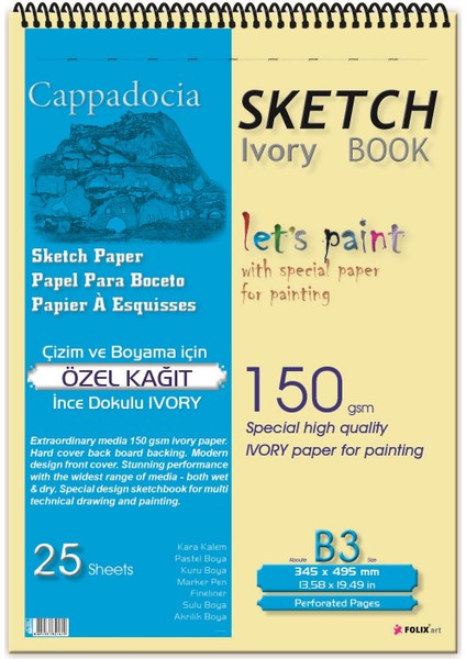 Sketchbook Cappadocia B3 Spiralli 150 gr Ivory 34,5 x 49,5 cm 25 Yaprak