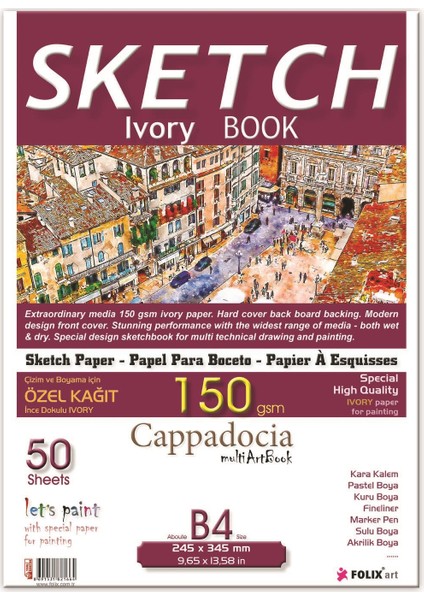 Sketchbook Cappadocia B4 Tutkallı 150 gr Ivory 24,5 x 34,5 cm 50 Yaprak