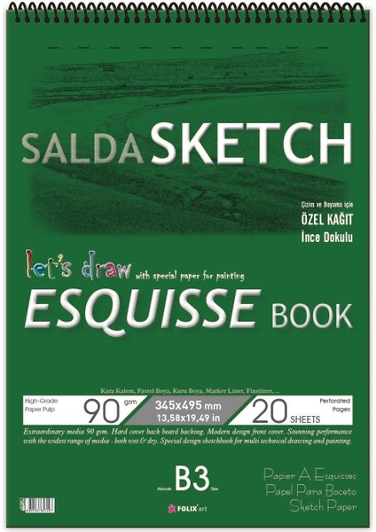 Sketchbook Salda B3 Spiralli Eskiz Defteri 34,5 x 49,5 cm