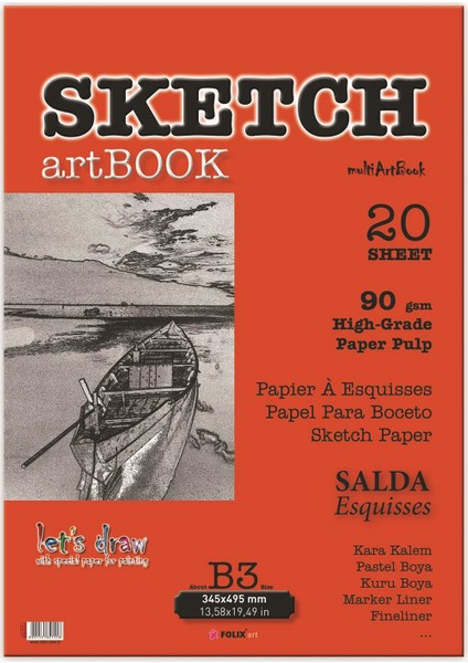 Sketchbook Salda B3 Tutkallı 90 gr Beyaz 34,5 x 49,5 cm 20 Yaprak