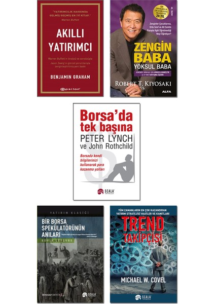 Akıllı Yatırımcı + Bir Borsa Spekülatörünün Anıları + Trend Takipçisi + Zengin Baba Yoksul Baba + Borsa'da Tek Başına - 5 Kitap Set