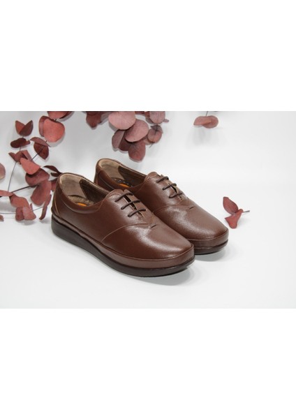 Hakiki Deri Düz Taban Topuk Dikeni Destekli Kahve Günlük Bağcıklı Klasik Ayakkabı
