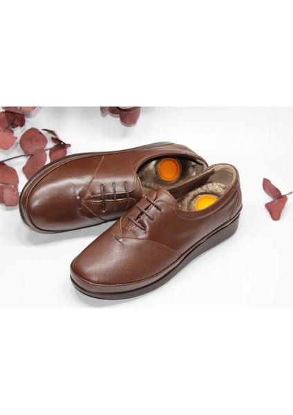 Hakiki Deri Düz Taban Topuk Dikeni Destekli Kahve Günlük Bağcıklı Klasik Ayakkabı modelleri